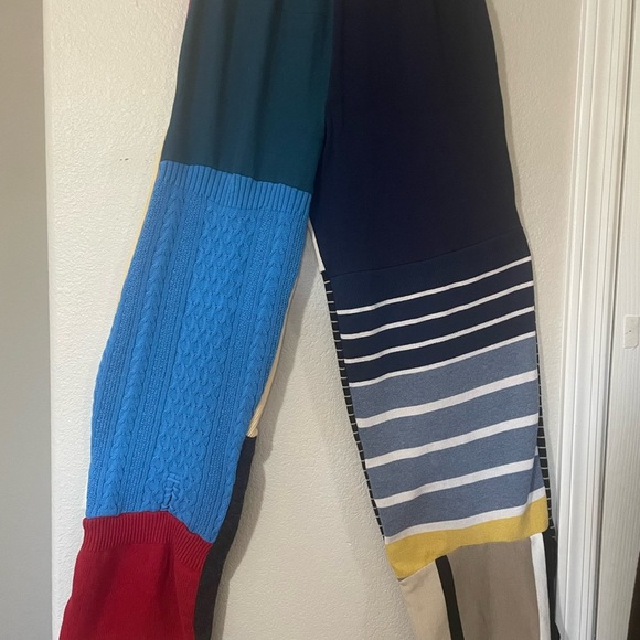 Patchwork up-cycled knit elastic waist full leg pants. All fabrics very soft. - Picture 3 of 16